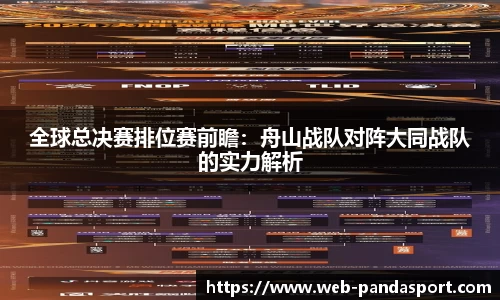 全球总决赛排位赛前瞻：舟山战队对阵大同战队的实力解析